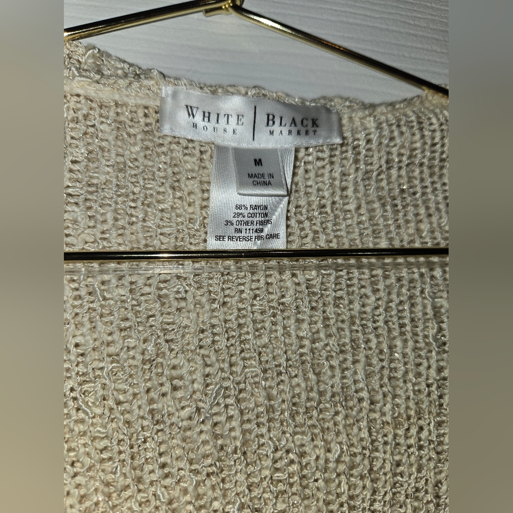 White House Black Market Textured Cream With Gold Sparkles Cardigan Medium